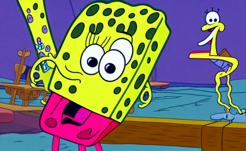 Image similar to film still from spongebob squarepants of squidward by stephen hillenburg