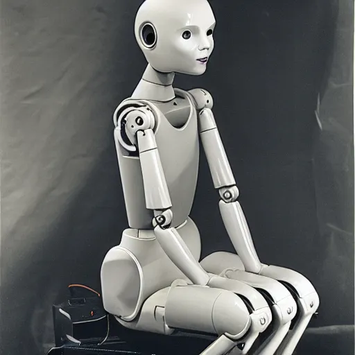 Prompt: award winning Photograph of a disassembled female robot sitting on a metal, 300mm lense, wide shot, dust particles, rimlights , neon signs —W 1920 —H 1080