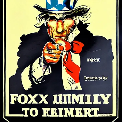 Prompt: fox animal dressed as uncle sam, ww 2 style propaganda poster