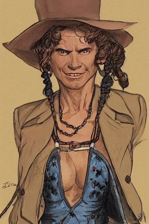 Image similar to maria. Smug old west circus acrobat. concept art by James Gurney and Mœbius.