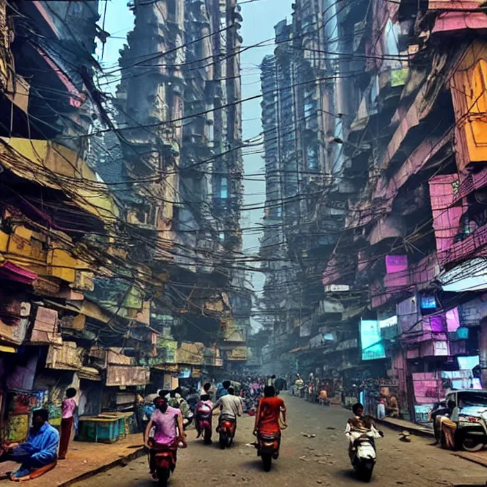 Prompt: streets of mumbai in 2 0 7 0, cyberpunk, futuristic