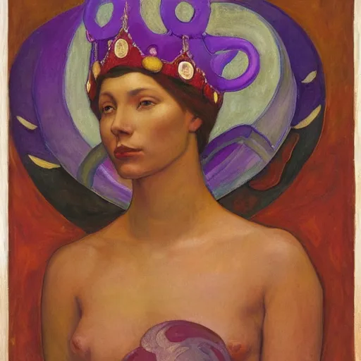 Image similar to the tentacle crown, by Annie Swynnerton and Nicholas Roerich and Diego Rivera, violet skin, elaborate costume, geometric ornament, rich color, dramatic cinematic lighting, smooth, sharp focus, extremely detailed