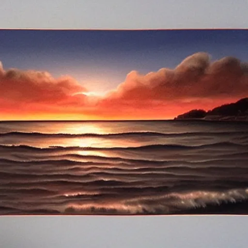 Image similar to sunset over the ocean, hyper realistic, beautiful, highly detailed, realism