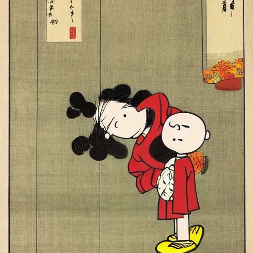 Image similar to charlie brown, ukiyo - e