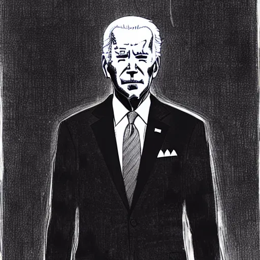 Image similar to Joe Biden standing with his arms crossed looking sinister, by Tsutomu Nihei, highly detailed