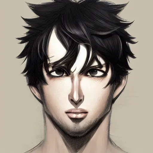 Prompt: An anime portrait of a man with very short wavy black hair, brown eyes, light grey stubble, no glasses, wearing a t-shirt, medium shot, whole head, by Stanley Artgerm Lau, WLOP, Rossdraws, James Jean, Andrei Riabovitchev, Marc Simonetti, and Sakimi chan, trending on artstation