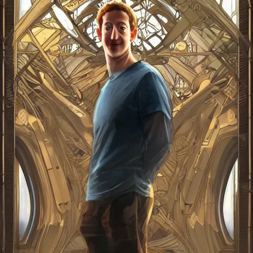 Image similar to mark zuckerberg and jeff bezos, and artgerm, very detailed, art contest winner on behance, trendy on deviant art, by artgem, greg rutkowski and laura sava and alphonse mucha