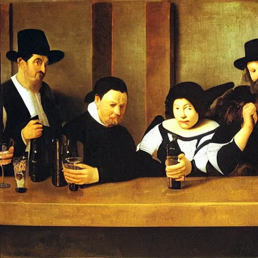 Prompt: people drinking at the bar by diego velazquez