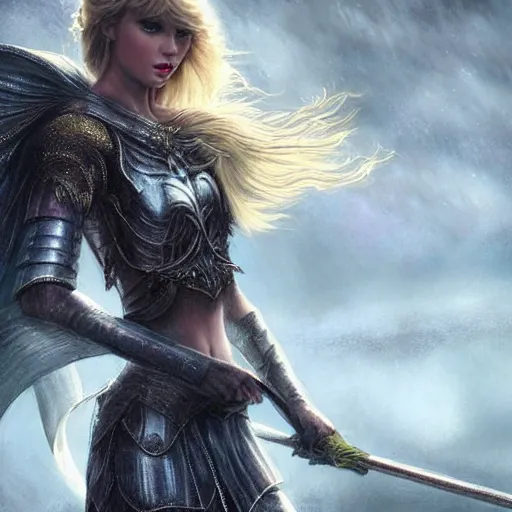 Image similar to the picture of taylor swift in a knight armor, epic fantasy art, mystical, mystic atmosphere, mythology, photo realistic, high detail, ultra realistic, hyper realistic, high definiton, 4 k uhd,