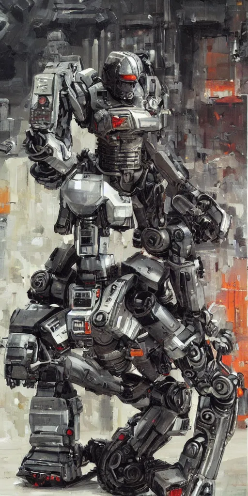 Image similar to oil painting scene from Robocop movie art by kim jung gi