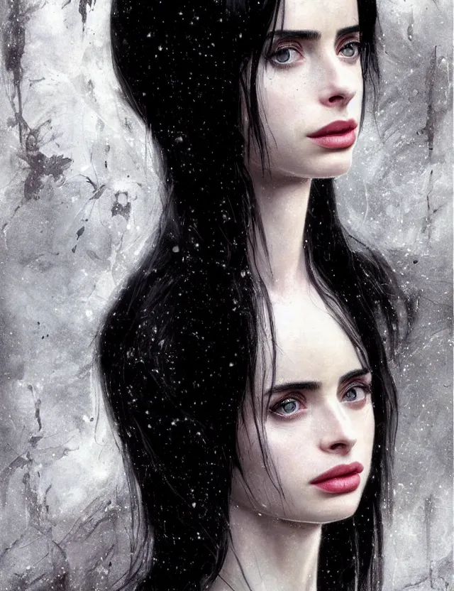 Prompt: face portrait of a beautiful young krysten ritter as trinity from the matrix, long black hair, art by ryo shiotani and greg rutkowski, intricate, rule of thirds, beautiful, cute, cinematic lighting, vintage art by serge ivanoff, inspired by adonna khare