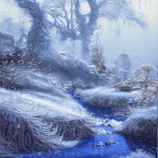 Image similar to mystic winter landscape by yoshitaka amano