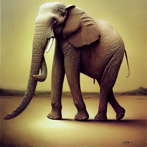 Image similar to elephant painting by beksinski, barlowe colors. masterpiece painting