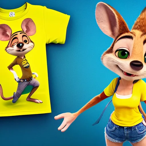 Prompt: 3 d render, portrait, headshot, closeup, anthropomorphic mouse, female, wearing denim short shorts and a off yellow tank top shirt, in the style of zootopia