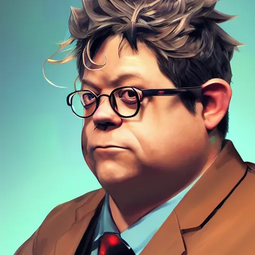 Prompt: An anime portrait of Patton Oswalt, by Stanley Artgerm Lau, WLOP, Rossdraws, James Jean, Andrei Riabovitchev, Marc Simonetti, and Sakimichan, tranding on artstation