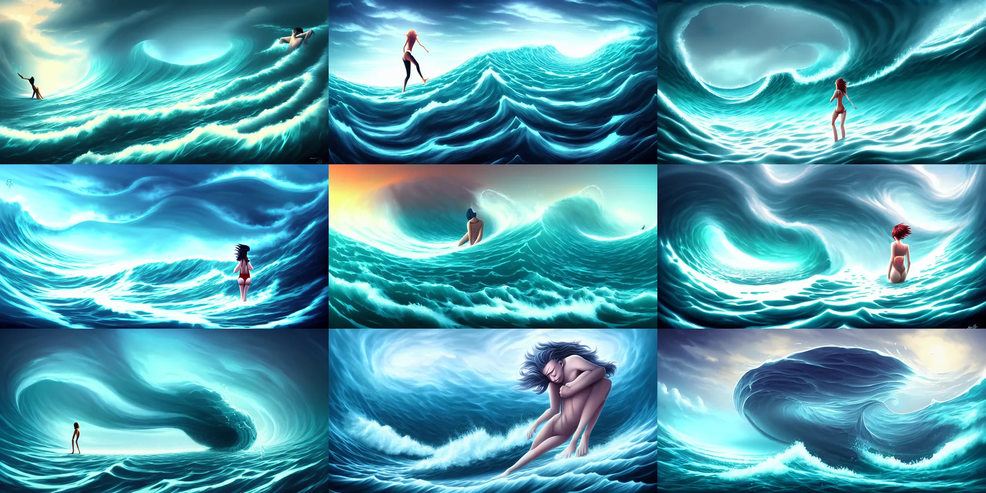 Prompt: Photo of Body that turns into a turbulent ocean inspired by Cyril Rolando