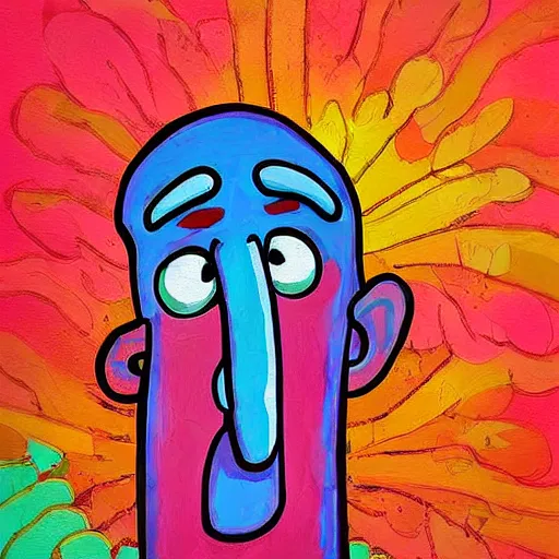 Image similar to handsome squidward portrait, painting, colorful