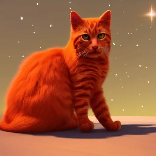 Prompt: A fuzzy orange cat sitting on planet earth, space with stars in the background, trending on artstation, 3D animation Style