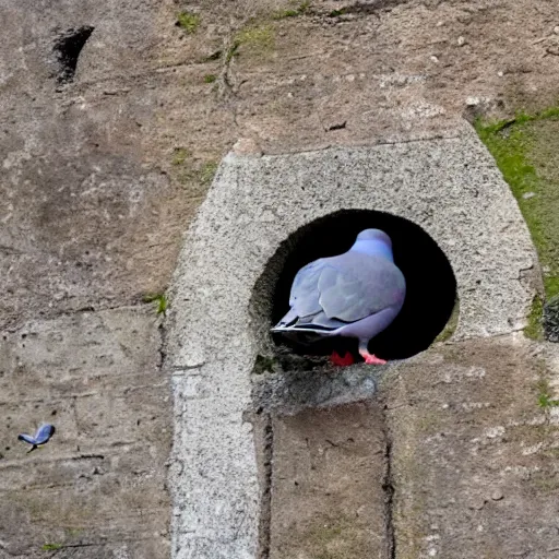 Image similar to a pigeon stuck in a loophole inside a medieval wall