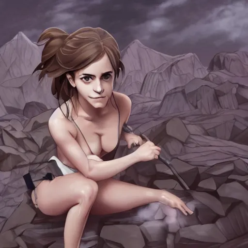 Image similar to emma watson a crawling mountain of muscles, highly detailed, anime, pale colors, award winning pictures, by studio mappa, by studio wit