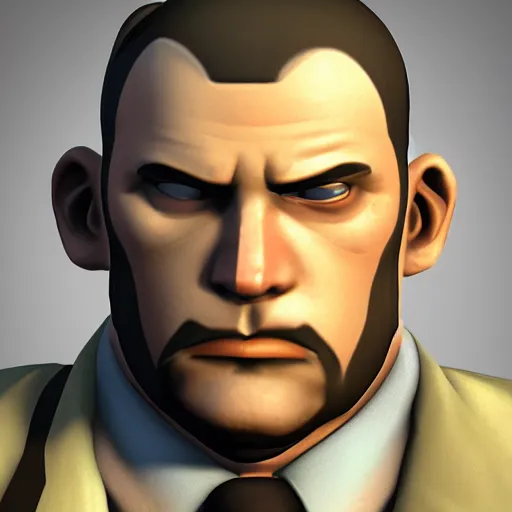 Image similar to realistic heavy from tf 2 staring at camera, creepily, tight shot