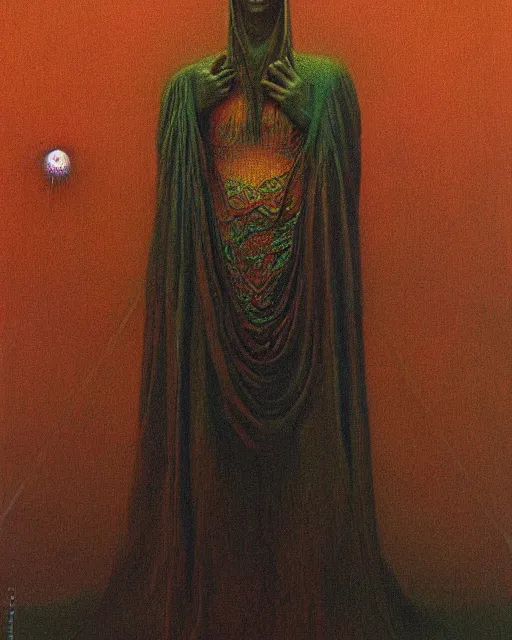 Image similar to the high priestess tarot card in the style of beksinski, 4 k detail, oil painting