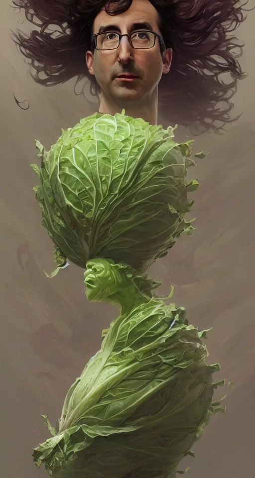 Prompt: john oliver as the wonderful cabbage man super hero, sci - fi, fantasy, intricate, very very beautiful, elegant, highly detailed, digital painting, artstation, concept art, smooth, sharp focus, illustration, art by artgerm and greg rutkowski and alphonse mucha