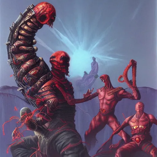 Image similar to Mortal Kombat cover art by Wayne Barlowe