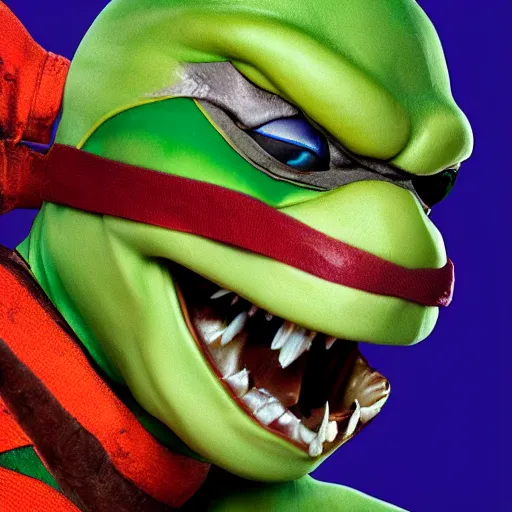 Prompt: teenage mutant ninja turtles ultra lifelike, bloody teeth, eating people, color photograph