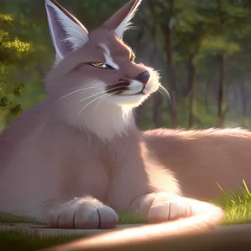 Image similar to a wholesome animation key shot of a cute fluffy caracal wearing white robe, studio ghibli, pixar and disney animation, sharp, rendered in unreal engine 5, anime key art by greg rutkowski, bloom, dramatic lighting