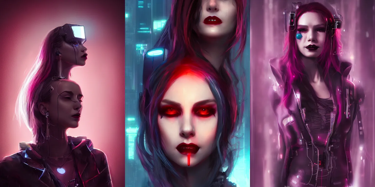 Prompt: beautiful cyberpunk portrait of woman-vampire, high quality, artstation, inspire, neon