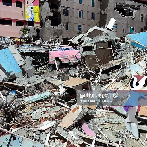 Prompt: anime girl destroys a city, news photo