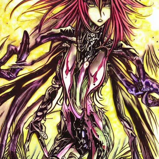 Image similar to Demonic Dirt Elimination Magic Woman, anime by Yoshitaka Amano, color by Kodak