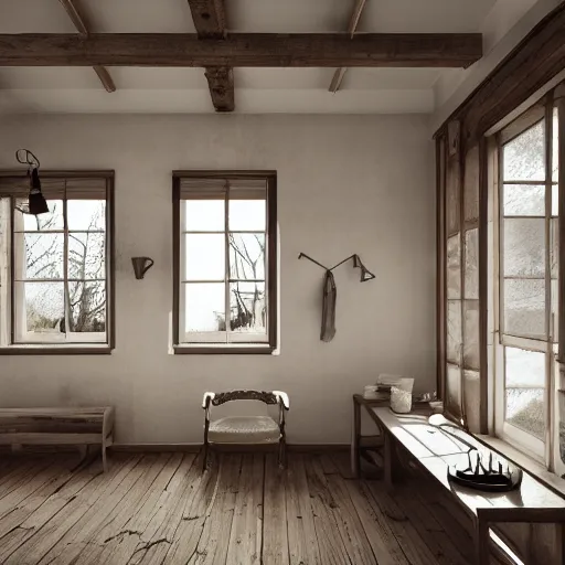 Prompt: 1 9 2 0 farmhouse interior design style, hyper realistic, octane render,