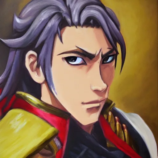 Image similar to expressive oil painting of xander from fire emblem fates