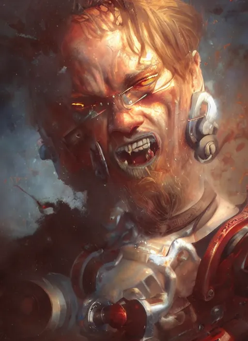 Prompt: a crazed kobalt artificer painted by raymond swanland