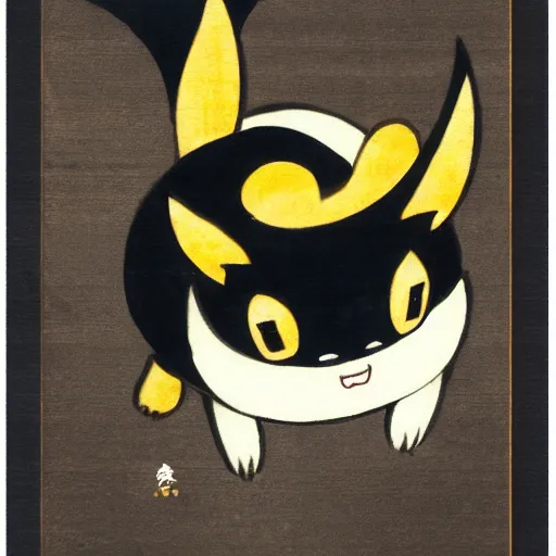 Prompt: Umbreon from pokemon in Japanese artstyle, nihonga, old Japanese art