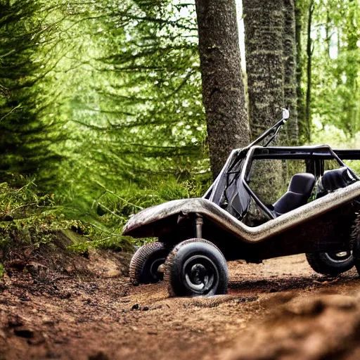 Image similar to off road buggy in the forest, artstatiom, 4 k, incredibly detailed