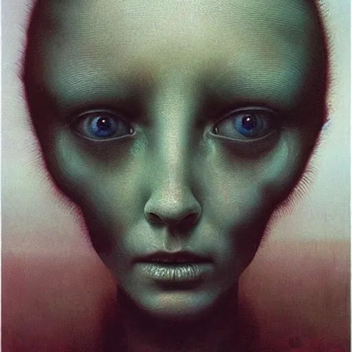 Image similar to beksinski, zdzisław - her eyes wide, oil on canvas