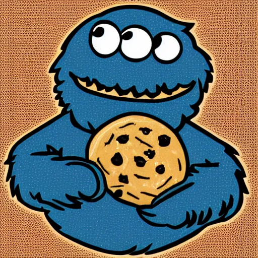 Prompt: an illustration of the cookie monster in the style of walter moers