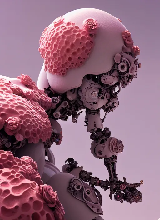 Prompt: perfume sitting on biomechanical corals, daisies, roses in sea foam water, well contoured smooth fair walls with marble statue, up close shot, sharp focus, global illumination, radiant light, alexandre ferra white mecha, irakli nadar, octane highly render, 4 k, ultra hd,