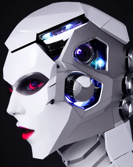 Image similar to profile side photo of sensual dancer as a cyberpunk mecha humanoid robotic head shoulder parts with straight bright led lights, inside white room, ultra - realistic and detailed, 8 k