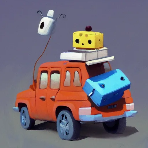 Image similar to goro fujita ilustration 4 x 4 car full of suitcases, painting by goro fujita, sharp focus, highly detailed, artstation