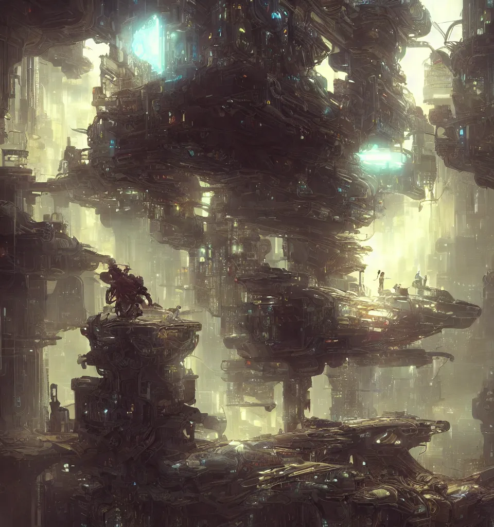 Image similar to small cybernetic traveler, cinematic, highly detailed, octane render, cg, rich cinematic atmosphere, perfect digital art, mystical journey in strange world, Mystical, cyberpunk, sci-fi, surreal, glowing lights, sharp focus, high detailed, by Akihiko Yoshida, michael whelan and Karol Bak