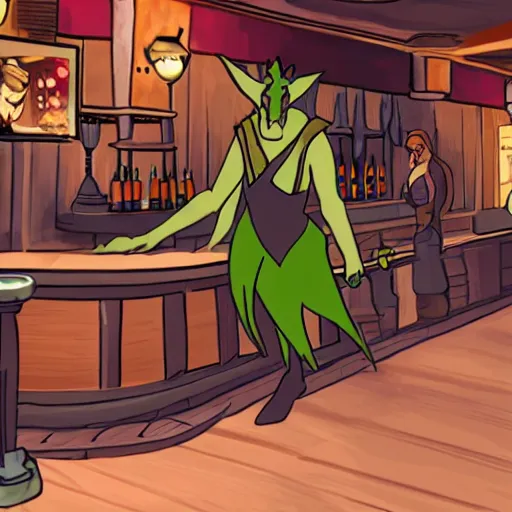 Prompt: tiefling walking into a bar