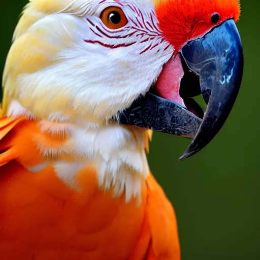 Prompt: close up of an albino macaw pheasant