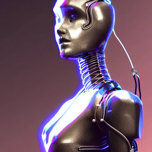 Image similar to a beautiful woman wearing robot suit with wires and light, highly detailed, photorealistic, artstation, smooth