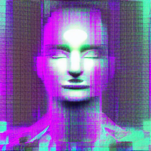 Image similar to artifical intelligence, by geometrieva and rosa menkman and raul zaritsky and jamie fenton and sabato visconti, light leaks, double exposure, noise and grain, color degragation, datamoshing, databending