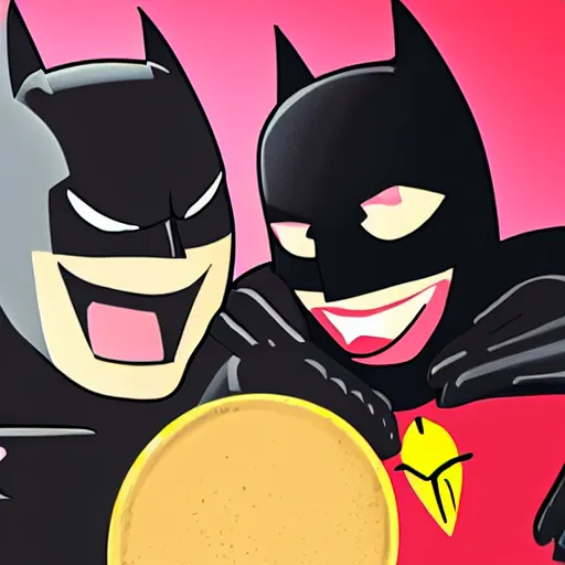 Image similar to batman and robin having fun at a carnival together laughing enjoying ice cream, 4 k