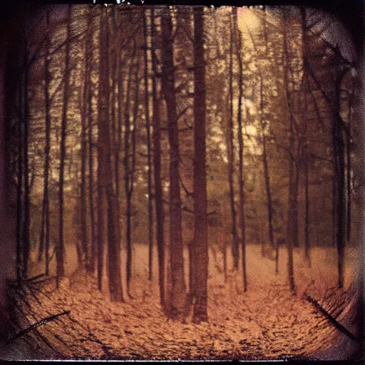 Prompt: glowing eyes in a dark forest, old polaroid, expired film, lost footage, nightmare, creepy, horror, unsettling,